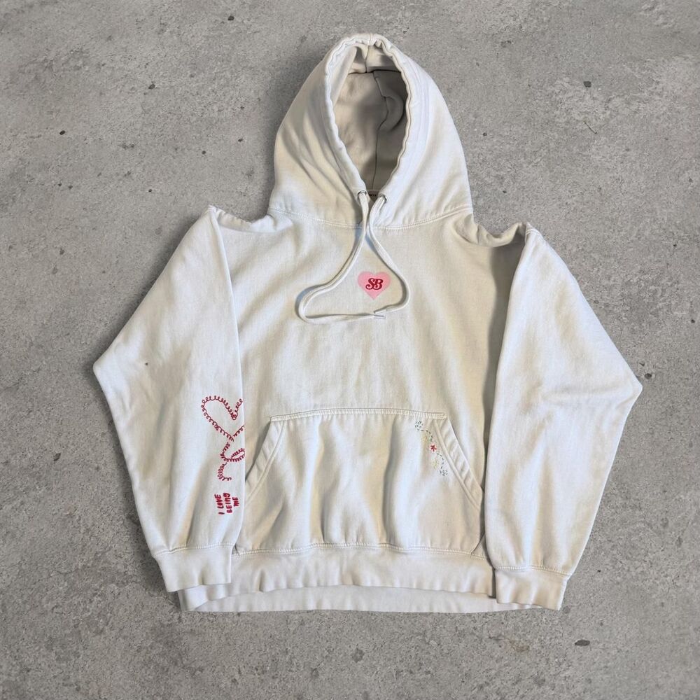 Women’s Baggy White Something Bigger Floral Hoodie Size Medium